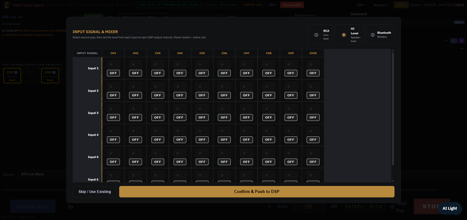 Mixer panel showing DSP channels